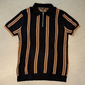 Forever 21 Men’s Black and Tan Striped Knit Polo